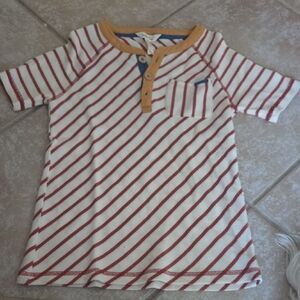 Matilda Jane Red and White Striped Shirt with Tan Accents